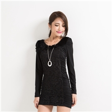 2013新款女装蕾丝网纱拼接韩版修身兔毛长袖连衣裙1236