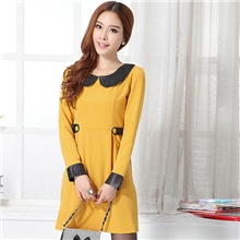 6159供应优质女装娃娃领甜美公主袖长袖收腰显瘦大码连衣裙批发