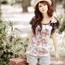 235韩版时尚蝴蝶结玫瑰花朵短袖T恤新款女装上衣女装代理