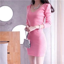 6520女装批发女装新款韩版包臀纯色气质修身性感长袖连衣裙批发