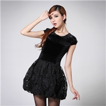 2013新款连衣裙时尚性感女装欧根纱绕花工艺圆领镂空连衣裙