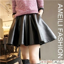 2013欧洲站新款夏潮复古pu皮高腰蓬蓬裙太阳百褶皮裙半身裙