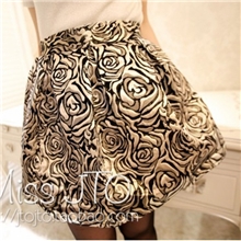 韩版华丽仿绸金丝玫瑰百搭半身蓬蓬裙半身裙秋冬2013新款短裙