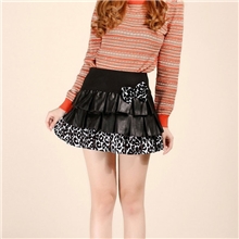 工厂直供秋装新款女装韩版裙豹纹边黑色皮短裙秋冬短裙裤