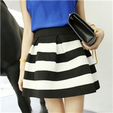 2013秋装欧美大牌高端品质条纹蓬蓬高腰半身裙/短裙黑白