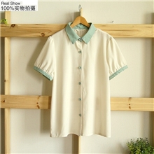 【清仓】芷苁夕日韩杂志款彩色撞色领女式短袖衬衫