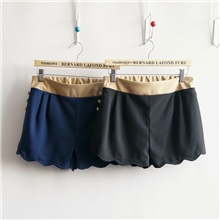 【芷苁夕】夏装新款撞色松紧腰波浪边女式短裤&mdash;暂缺