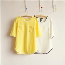 【芷苁夕】C806新款女装日韩女装撞色边女式短袖衬衣