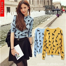 实拍2013新款呛口小辣椒小马印花图案长袖套头毛衣针织衫打底衫