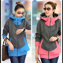 2013女装新款外套连帽拉链开衫拼接卫衣中长款加绒加厚秋冬装