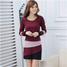 2013秋季新款韩版时尚百搭拼色包臀收腰显瘦连衣裙打底衫