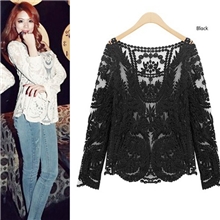 2013春秋装钩花蕾丝空调衫宽松纯色长袖镂空套头罩衫批发-质量优