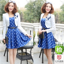 秋装新款女装修身两件套圆点OL甜美连衣裙(送腰带和领花）