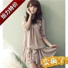 2659#2011韩版爆款潮流春装美肩压折腰蝴蝶节雪纺洋装连衣裙