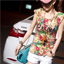 2013个性大敢的印花朵晕染修身款时尚半袖垫肩T恤2087#