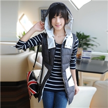 2013简曼秋冬新款韩版爆款拼接开衫撞色连帽中长羽绒棉女款马甲