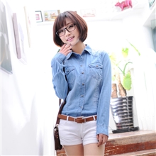 2013秋季新款女装复古简约通勤水洗牛仔衬衣女士长袖衬衫