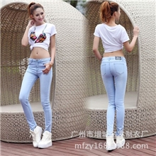 UDCOOL韩国外贸原单时尚女装批发浅色弹力显瘦小脚铅笔裤女长裤