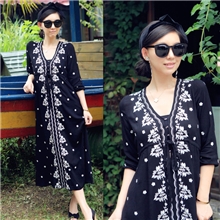 厂家直销7月14日菁菁freepeople欧美绣花工艺黑色连衣裙