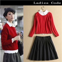 供应2013欧美女装套装张静初明星同款针织毛衣衬衫半裙休闲套装