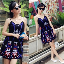 厂家直销8月6日7月29日民族风定位刺绣图腾吊带连衣裙