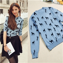 2012秋装新款呛口小辣椒同款10月纽约ASOS小马图案针织衫蓝色毛衣