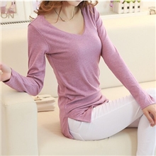 秋冬新款女装韩版长袖T恤V领磨毛棉纯色修身打底衫