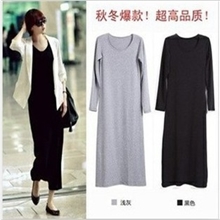 欧美原单外贸连衣长裙货长袖连身裙加厚拖地超长裙批发