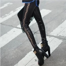 【2013秋款】仿皮侧边蕾丝花边显瘦性感九分打底裤