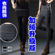 冬季新款加绒加厚打底裤波浪包臀裙裤打底裤裙拉链裙裤批发