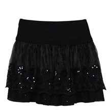 春女装韩版蕾丝松紧网纱雪纺半裙绣花亮片夏季黑色蓬蓬半身裙