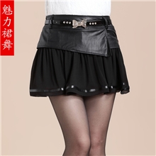 2013秋冬新款韩国皮短裙裤PU皮蕾丝短裤女半身裙包臀秋冬厂家直销