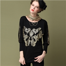 欧美大码女装时尚印花大码打底衫加厚加绒打底衫外贸大码女装