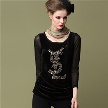 欧美大码女装网纱时尚打底衫加肥加大女士打底衫长袖胖mm服饰