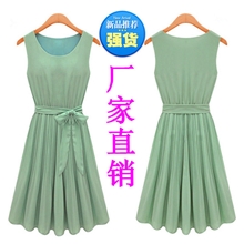 2013夏季女装欧美大牌气质修身百褶新款雪纺正品连衣裙厂家直销