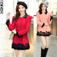 2013秋冬新款韩版女装外套小香风呢子加厚外套蕾丝花边毛呢大衣