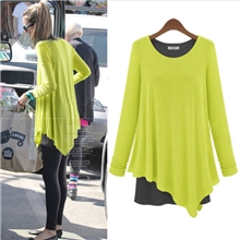 2013秋装新款欧美女装不规则假二件棉宽松长袖圆领连衣裙批发