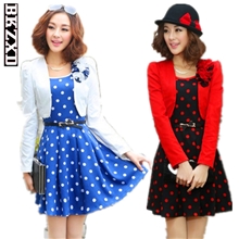 高品质2013秋装新款韩版女装修身两件套圆点OL甜美长袖连衣裙