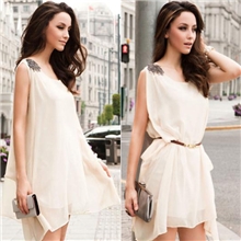 2013夏季欧美女装新品不规则无袖腰带收腰雪纺连衣裙十三行批发
