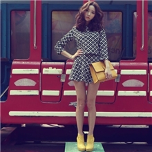 一件代发秋季新款高端品质厂家直销时尚千鸟格弹力毛织套装裙