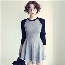 厂家直销韩版秋冬新款插肩袖荷叶边裙摆打底连衣裙秋冬一件代发