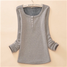 冬款女装暖倍儿加绒加厚打底衫水晶扣5粒扣圆领修身保暖打底衫