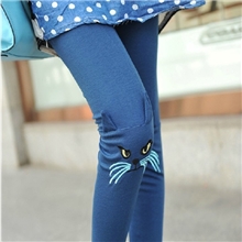 韩版秋冬新款批发加绒加厚时尚立体刺绣小猫打底裤补丁女九分裤