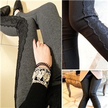 侧边蕾丝打底裤纯棉加厚修身花边拼接显瘦九分裤厂家批发