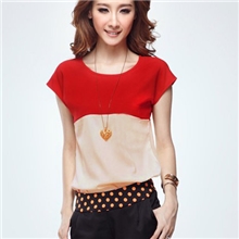 2013韩版女夏季新爆款拼接色麻纱雪纺衫宽松大码短袖雪纺上衣T恤