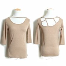 SUMA女装批发欧美风复古修身镂空透视圆领中袖T恤00360#