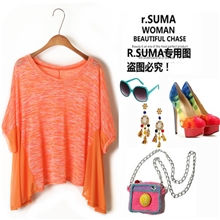 suma欧美风圆领宽松飘逸不规则中袖彩棉T恤罩衫夏新款女222#