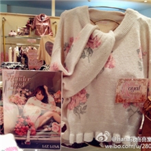 特价90剩余100件!!!2013年LIZLISA玫瑰花蝙蝠袖针织兔毛衣