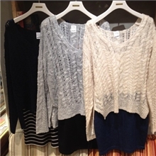 厂家直销！2013秋冬新款S家宽松V领镂空针织毛衣+吊带裙两件套