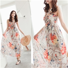 夏季波西米亚风高档烧花雪纺连衣裙高腰裹胸吊带大摆长裙806